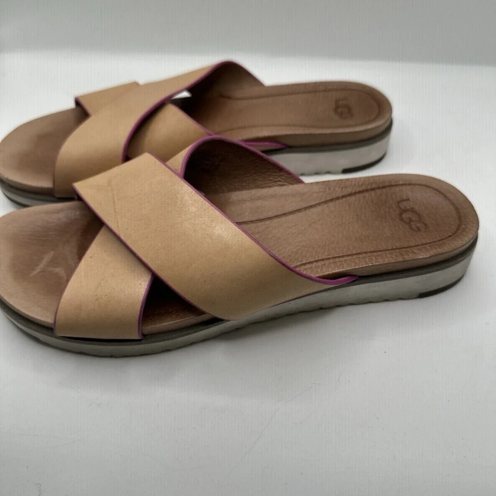 UGG Sandals Womens 8.5 Crisscross Slide Flats‎ Comfort 1016191 Brown Slip On